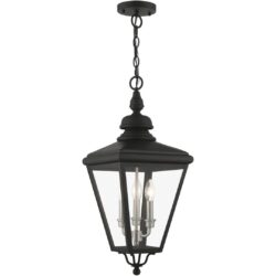 27377-04 3 Light Black Outdoor Large Pendant Lantern with Brushed Nickel Finish Cluster-Lighting LumensLantern