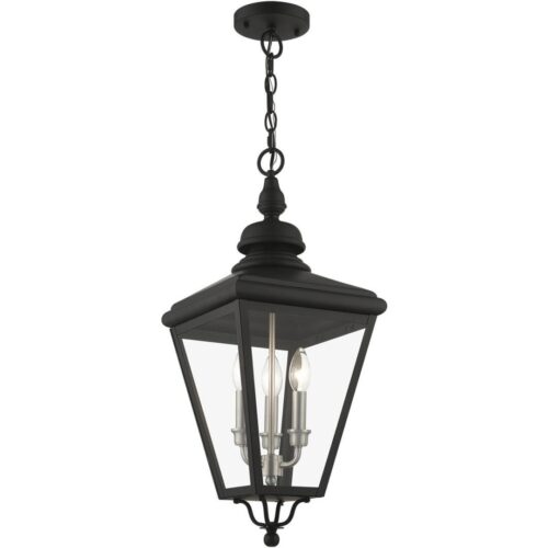 27377-04 3 Light Black Outdoor Large Pendant Lantern with Brushed Nickel Finish Cluster-Lighting LumensLantern