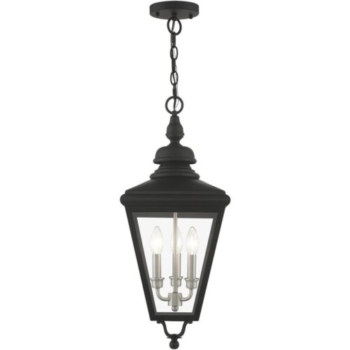 27377-04 3 Light Black Outdoor Large Pendant Lantern with Brushed Nickel Finish Cluster-Lighting LumensLantern