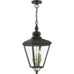 27377-07 3 Light Bronze Outdoor Large Pendant Lantern with Antique Brass Finish Cluster-Lighting LumensLantern