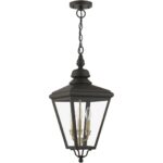 27377-07 3 Light Bronze Outdoor Large Pendant Lantern with Antique Brass Finish Cluster-Lighting LumensLantern