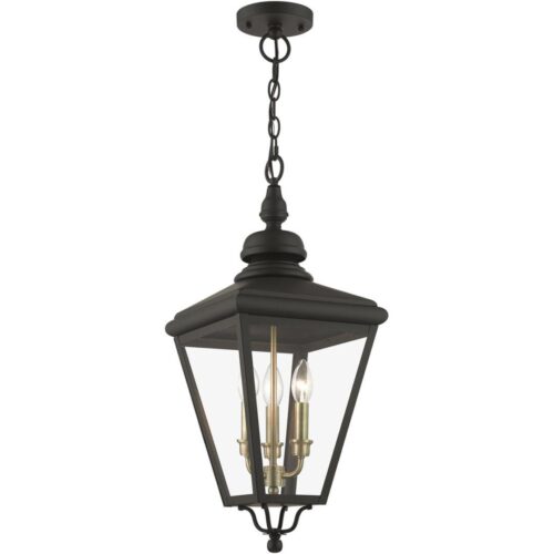 27377-07 3 Light Bronze Outdoor Large Pendant Lantern with Antique Brass Finish Cluster-Lighting LumensLantern