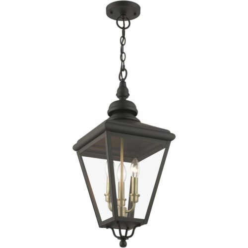 27377-07 3 Light Bronze Outdoor Large Pendant Lantern with Antique Brass Finish Cluster-Lighting LumensLantern