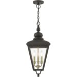 27377-07 3 Light Bronze Outdoor Large Pendant Lantern with Antique Brass Finish Cluster-Lighting LumensLantern