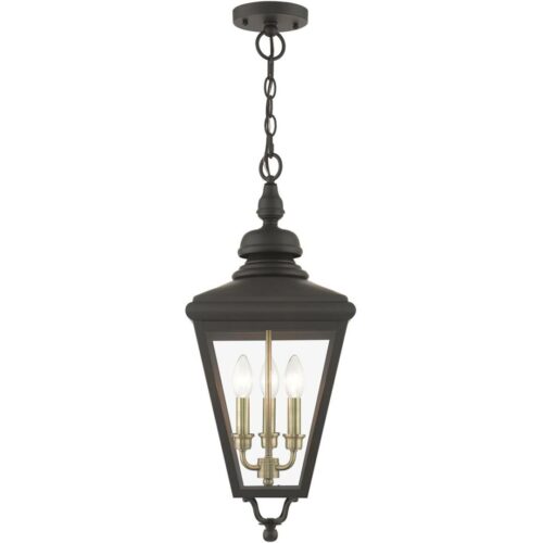 27377-07 3 Light Bronze Outdoor Large Pendant Lantern with Antique Brass Finish Cluster-Lighting LumensLantern