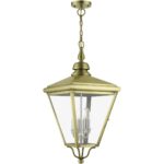 27378-01 4 Light Antique Brass Outdoor Extra Large Pendant Lantern with Brushed Nickel Finish Cluster-Lighting LumensLantern