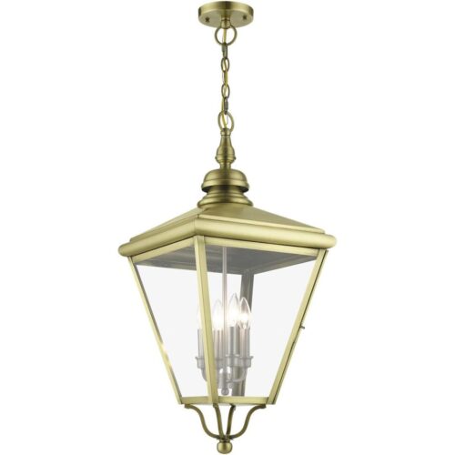 27378-01 4 Light Antique Brass Outdoor Extra Large Pendant Lantern with Brushed Nickel Finish Cluster-Lighting LumensLantern