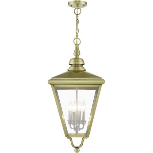 27378-01 4 Light Antique Brass Outdoor Extra Large Pendant Lantern with Brushed Nickel Finish Cluster-Lighting LumensLantern