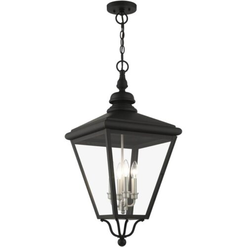 27378-04 4 Light Black Outdoor Extra Large Pendant Lantern with Brushed Nickel Finish Cluster-Lighting LumensLantern