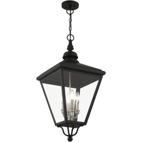 27378-04 4 Light Black Outdoor Extra Large Pendant Lantern with Brushed Nickel Finish Cluster-Lighting LumensLantern