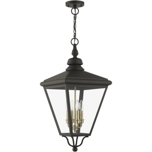 27378-07 4 Light Bronze Outdoor Extra Large Pendant Lantern with Antique Brass Finish Cluster-Lighting LumensLantern