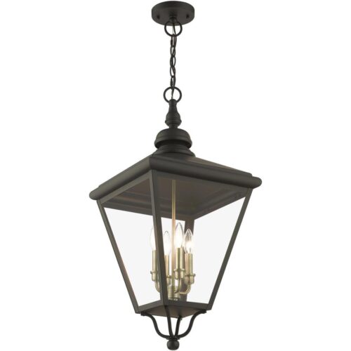 27378-07 4 Light Bronze Outdoor Extra Large Pendant Lantern with Antique Brass Finish Cluster-Lighting LumensLantern