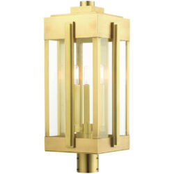 27717-08 3 Light Natural Brass Outdoor Post Top Lantern-Lighting LumensLantern