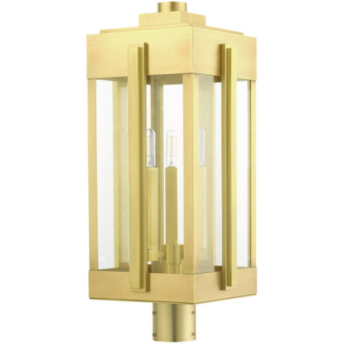 27717-08 3 Light Natural Brass Outdoor Post Top Lantern-Lighting LumensLantern