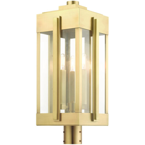 27717-08 3 Light Natural Brass Outdoor Post Top Lantern-Lighting LumensLantern