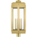 27719-08 4 Light Natural Brass Outdoor Post Top Lantern-Lighting LumensLantern