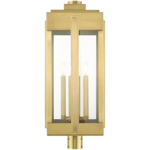 27719-08 4 Light Natural Brass Outdoor Post Top Lantern-Lighting LumensLantern