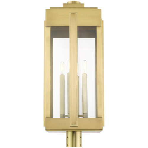 27719-08 4 Light Natural Brass Outdoor Post Top Lantern-Lighting LumensLantern