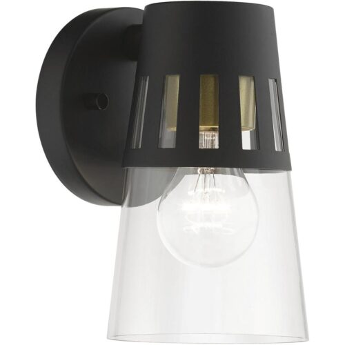 27971-04 1 Light Black Outdoor Small Wall Lantern with Soft Gold Finish Accents-Lighting LumensLantern