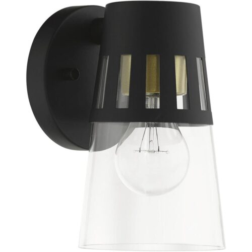 27971-04 1 Light Black Outdoor Small Wall Lantern with Soft Gold Finish Accents-Lighting LumensLantern