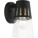 27971-04 1 Light Black Outdoor Small Wall Lantern with Soft Gold Finish Accents-Lighting LumensLantern