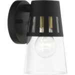 27971-04 1 Light Black Outdoor Small Wall Lantern with Soft Gold Finish Accents-Lighting LumensLantern