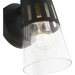 27971-04 1 Light Black Outdoor Small Wall Lantern with Soft Gold Finish Accents-Lighting LumensLantern