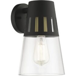 27972-04 1 Light Black Outdoor Medium Wall Lantern with Soft Gold Finish Accents-Lighting LumensLantern