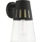 27972-04 1 Light Black Outdoor Medium Wall Lantern with Soft Gold Finish Accents-Lighting LumensLantern