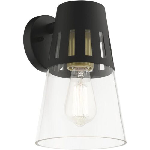 27972-04 1 Light Black Outdoor Medium Wall Lantern with Soft Gold Finish Accents-Lighting LumensLantern