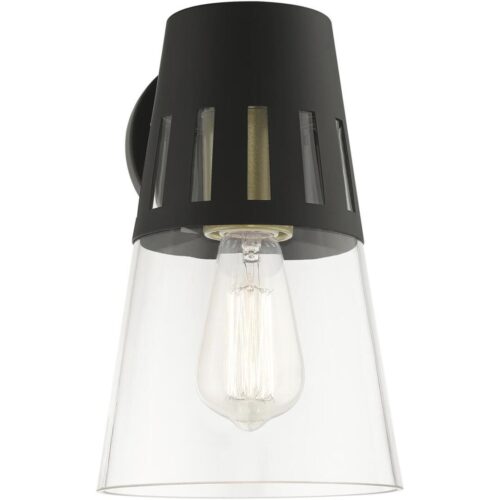 27972-04 1 Light Black Outdoor Medium Wall Lantern with Soft Gold Finish Accents-Lighting LumensLantern