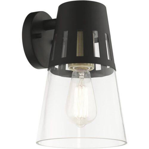 27972-04 1 Light Black Outdoor Medium Wall Lantern with Soft Gold Finish Accents-Lighting LumensLantern