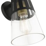 27972-04 1 Light Black Outdoor Medium Wall Lantern with Soft Gold Finish Accents-Lighting LumensLantern