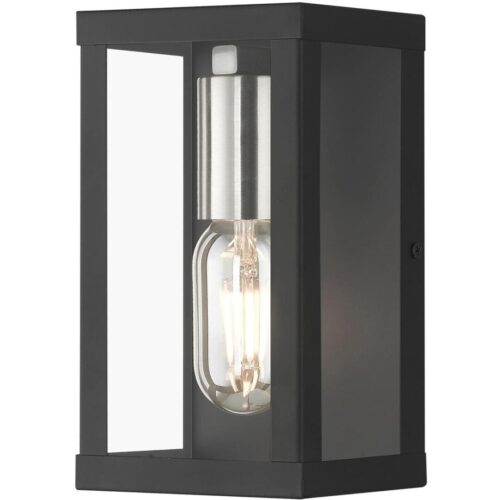 28031-04 1 Light Black Outdoor ADA Small Wall Lantern with Brushed Nickel Finish Accents-Lighting LumensLantern