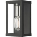 28031-04 1 Light Black Outdoor ADA Small Wall Lantern with Brushed Nickel Finish Accents-Lighting LumensLantern