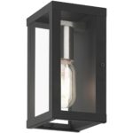 28031-04 1 Light Black Outdoor ADA Small Wall Lantern with Brushed Nickel Finish Accents-Lighting LumensLantern