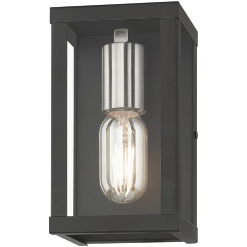 28031-04 1 Light Black Outdoor ADA Small Wall Lantern with Brushed Nickel Finish Accents-Lighting LumensLantern