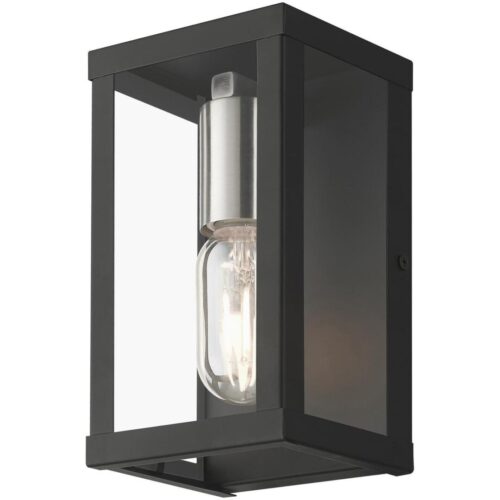 28031-04 1 Light Black Outdoor ADA Small Wall Lantern with Brushed Nickel Finish Accents-Lighting LumensLantern