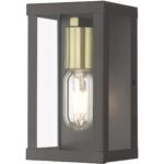 28031-07 1 Light Bronze Outdoor ADA Small Wall Lantern with Antique Gold Finish Accents-Lighting LumensLantern