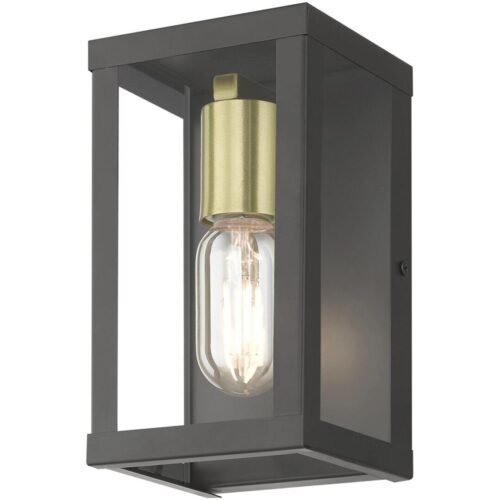 28031-07 1 Light Bronze Outdoor ADA Small Wall Lantern with Antique Gold Finish Accents-Lighting LumensLantern