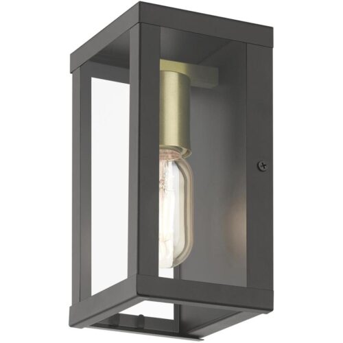 28031-07 1 Light Bronze Outdoor ADA Small Wall Lantern with Antique Gold Finish Accents-Lighting LumensLantern