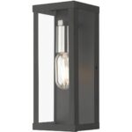 28032-04 1 Light Black Outdoor ADA Medium Wall Lantern with Brushed Nickel Finish Accents-Lighting LumensLantern