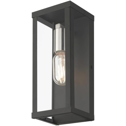 28032-04 1 Light Black Outdoor ADA Medium Wall Lantern with Brushed Nickel Finish Accents-Lighting LumensLantern