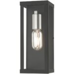 28032-04 1 Light Black Outdoor ADA Medium Wall Lantern with Brushed Nickel Finish Accents-Lighting LumensLantern