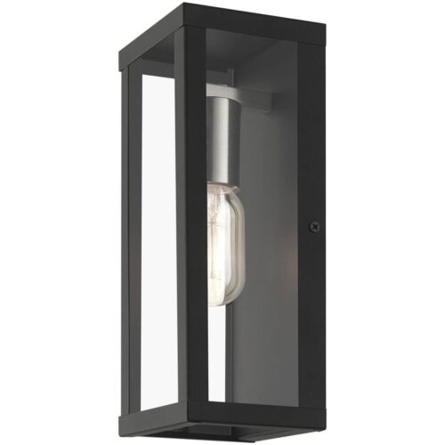 28032-04 1 Light Black Outdoor ADA Medium Wall Lantern with Brushed Nickel Finish Accents-Lighting LumensLantern