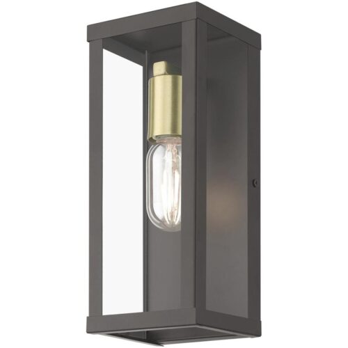 28032-07 1 Light Bronze Outdoor ADA Medium Wall Lantern with Antique Gold Finish Accents-Lighting LumensLantern