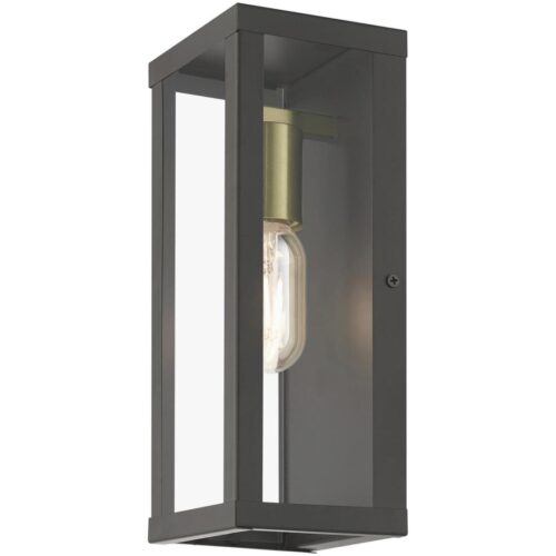 28032-07 1 Light Bronze Outdoor ADA Medium Wall Lantern with Antique Gold Finish Accents-Lighting LumensLantern