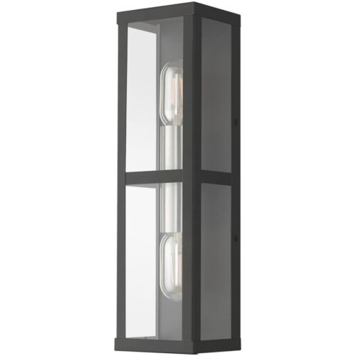 28033-04 1 Light Black Outdoor ADA Wall Lantern with Brushed Nickel Finish Accents-Lighting LumensLantern