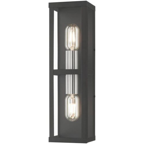 28033-04 1 Light Black Outdoor ADA Wall Lantern with Brushed Nickel Finish Accents-Lighting LumensLantern