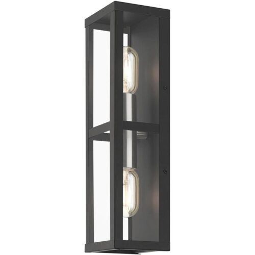 28033-04 1 Light Black Outdoor ADA Wall Lantern with Brushed Nickel Finish Accents-Lighting LumensLantern